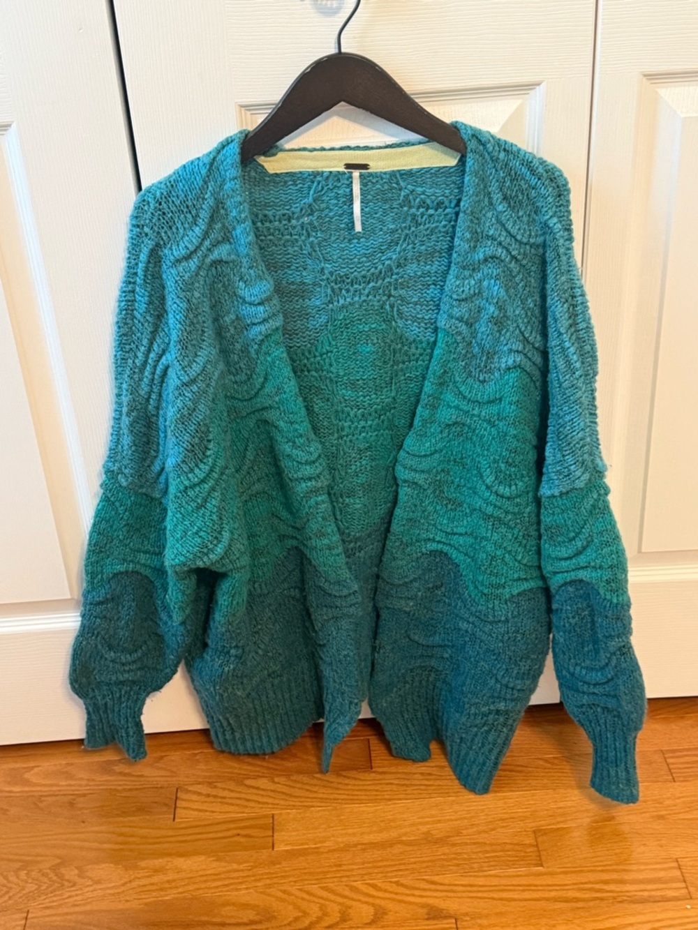 Free People Aquatic Textured Teal Open Front Cardigan - Picture 2 of 4